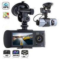 Caméra de tableau de bord 2.5 pouces pour voitures 1080P Full HD enregistreur DVR de voiture caméra de tableau de bord à l'intérieur et à l'extérieur double objectif boîte noire de voiture avec GPS