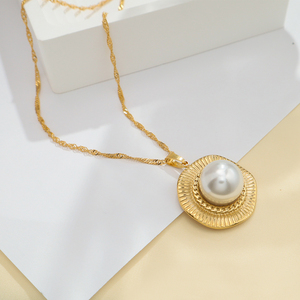 วินเทจ18K ชุบทอง Dainty สแตนเลสสร้อยคอโซ่เกลียวแฟชั่นผู้หญิงจี้มุกกลมเครื่องประดับงานปาร์ตี้ - Product Image 2