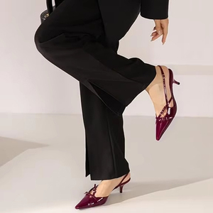 Sandali Sexy con Tacco Alto in Pelle Nera, Punta Affusolata e Doppia Cinturino con Fibbia, Suola in PU, Tacco a Spillo, <span class=keywords><strong>Slingback</strong></span> - Product Image 5