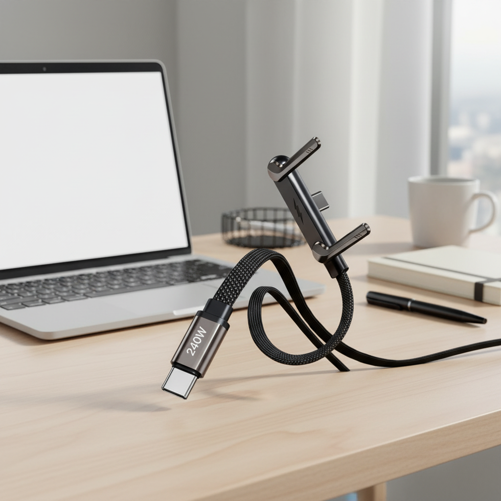 <strong>2026</strong> New 240w 5ft Flat Braided Fast Charger <strong>Cable</strong> with <strong>Multi</strong> Foldable Phone Holder