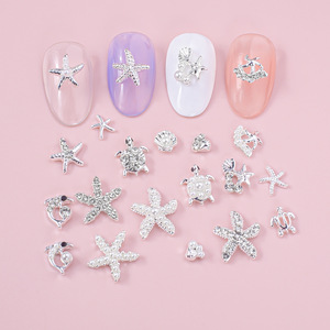 Breloques en alliage métallique argenté 3D pour nail art, en gros, pour manucure estivale, coquillages et diamants, accessoires de décoration pour filles - Product Image 1
