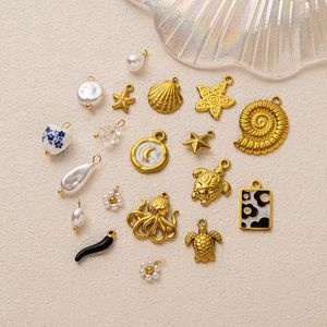 Nuovo Ciondolo a Forma di <span class=keywords><strong>Conchiglia</strong></span> Stella Marina Tartaruga in Acciaio Inossidabile Placcato Oro 18K, Collana Fai-da-Te per Donna, Gioielli Regalo - Product Image 1
