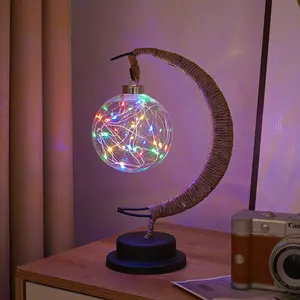 LED star moon lamp Apple cane ball creative table lamp hemp rope iron art USB bedroom bedside decorative night light