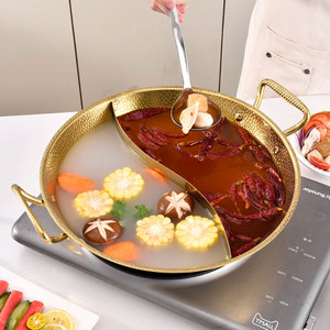 Olla moderna de acero inoxidable con patrón martillado y doble asa para <span class=keywords><strong>Hot</strong></span> <span class=keywords><strong>Pot</strong></span> chino y mariscos, con función de olla para caldos. - Product Image 5