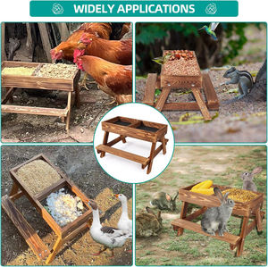 เครื่องให้อาหารไก่แบบไม่สิ้นเปลืองอาหาร, ชุดเครื่องให้อาหาร DIY ขนาดใหญ่ทำจากไม้คาร์บอไนซ์ทำมือ พร้อมฐานตาข่ายสำหรับนก เป็ด กระรอก - Product Image 4