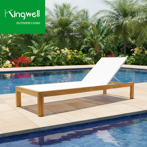 Chaise longue de piscine en teck pour l'extérieur, chaise longue de plage, chaise longue de jardin, chaise longue de loisirs en bois massif avec tissu en maille pour piscine - Product Image 1