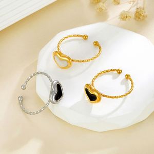 Fashion New Gold Plated Stainless Steel Classic Heart Shaped Gold Waterproof <b>Adjustable</b> <b>Rings</b> - Product Image 1