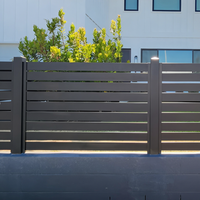 Panneaux de clôture en alliage d'aluminium pour extérieur, 10 pieds, style à lattes horizontales et verticales avec poteaux et éclairage LED, écologiques, durables, aspect naturel