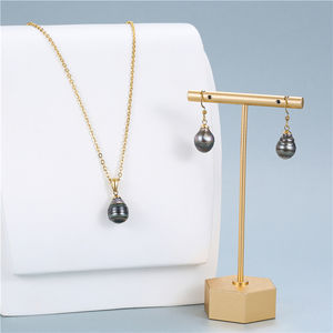 Meerwasser perle Tahiti Edelstahl echt Gold gefüllt Tahitian schwarz Barock Perlenkette Ohrringe für Frauen - Product Image 1