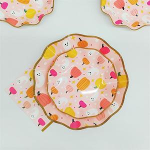 จานขนมหวานรูปผีฟักทองสีชมพู DAMAI ชุดอุปกรณ์ปาร์ตี้แบบใช้แล้วทิ้ง ถ้วยกระดาษ ผ้าเช็ดปาก จานกระดาษ ชุดภาชนะสำหรับงานปาร์ตี้ฮาโลวีน - Product Image 3