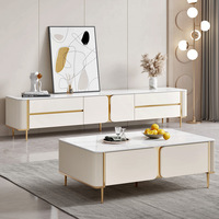 Meuble TV et table basse en bois et marbre de luxe de style moderne avec rangement mobilier d'intérieur de salon dernier modèle 2025