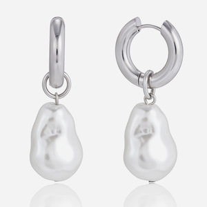 ต่างหูสแตนเลสทรงห่วงประดับมุกบาร็อคทรงไม่สมมาตรสำหรับใส่ทุกวัน - Product Image 1
