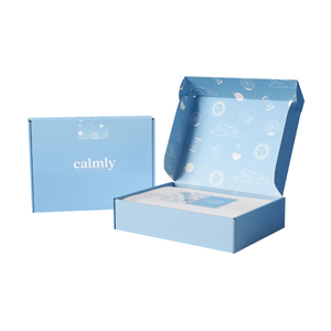 Caja de Cartón Corrugado Reciclable Azul Claro con Impresión Personalizada y Relieve para Envío de Regalos de Cosméticos y Cuidado de la Piel - Product Image 1