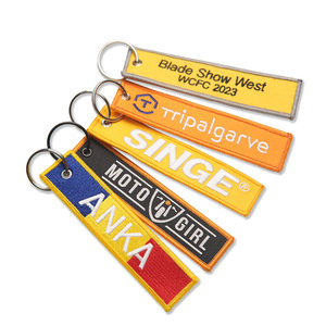 Llavero personalizado tejido de sarga bordado con logotipo de empresa, cordón corto tejido, mosquetón promocional de marca - Product Image 1