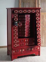 Armoire à médicaments en bois massif de style classique Ming Qing, style chinois, rouge, multi-tiroirs, antique, pour le rangement des médicaments