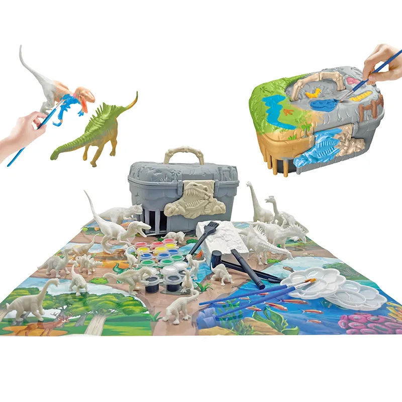 30 Stuks Kinderen Dinosaurus Fossiele Graafkit 3d Geprint Dinosaurus Gips Schilderij Speelgoed Set