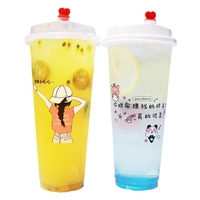 Gobelets jetables personnalisés en PP de 24 oz, transparents et givrés, pour thé au lait Boba, avec couvercle, pour boissons et aliments, diamètre 90 mm