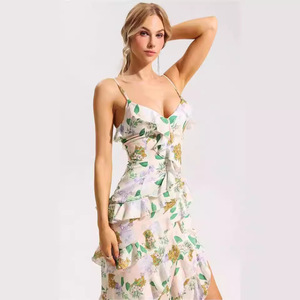 Vestido de Noche de Organza con Estampado Floral y Hombros Descubiertos, Cintura Imperio, Capa Transparente, Vestido Largo, Moda Femenina - Product Image 4