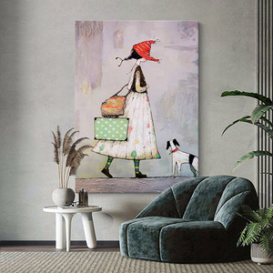 Cartoon Puppy Abstract Figure Oil Painting Hand Painted Wall <b>Art</b> For Entryway Living Room Decor - Product Image 2