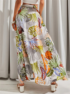 Trending <strong>Boho</strong> High Waist Maxi Long Tropical Print Wrap Knot Side <strong>Skirt</strong> With Belt for Ladies - Product Image 6