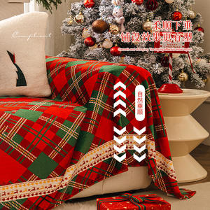 Sky Christmas Sofa Cover Plaid Pattern Polyester Blend Washable Pad Type Sofa <b>Slipcover</b> for Living Room Decoration - Product Image 4