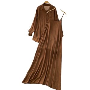 Ensemble deux pièces décontracté pour femme : chemise ample à manches longues et robe à bretelles amincissante pour l'été - Product Image 1