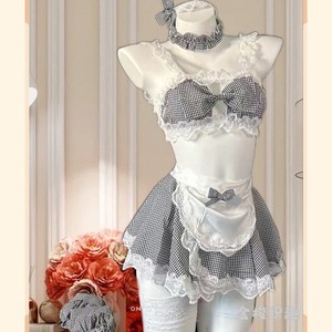 Ensemble de lingerie Golden Shuttle Fun, uniforme de demoiselle d'honneur, chemise de nuit une pièce à carreaux noir et blanc pour femmes, 087 - Product Image 3