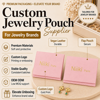 Pochette à bijoux en cuir PU, enveloppe à bouton-pression, vegan, logo personnalisé en relief, emballage cadeau en gros, sac de rangement pour bagues et boucles d'oreilles