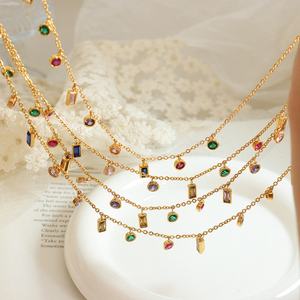 Collier Bohème Anti-ternissement en Or 18K, Véritable Acier Inoxydable, Ensemble de Colliers en Zircon Coloré pour Femmes et Filles - Product Image 4