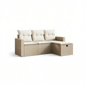 Ensemble de canapé de jardin 3 places en polyrotin beige moderne avec rangement, mobilier d'extérieur, structure en acier - Product Image 1