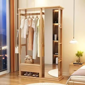 Soporte de abrigo y sombrero de espejo de cuerpo entero de madera maciza barata de último estilo con espejo de ajuste giratorio de estante integrado para armarios - Product Image 4
