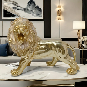 Estatua de León Dorado Rugiente en Resina, Arte Popular, Decoración Majestuosa para el Hogar, Simboliza Fuerza, Coraje y Riqueza, para Exhibición en Oficina/Sala de Estar - Product Image 3