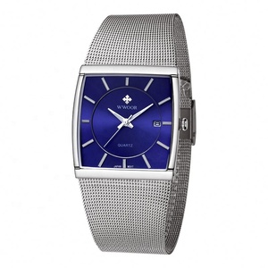 Montre-bracelet à quartz pour homme, cadran carré, bracelet maille, affichage calendrier, étanche, lumineuse, style affaires et décontracté, couleur or, vente en gros - Product Image 5