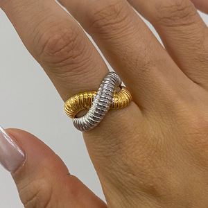 Statement <b>Ring</b> For Women 18k Gold Stainless Steel Color Blocked Spiral Design Geometric Shape Party Jewelry - Product Image 4