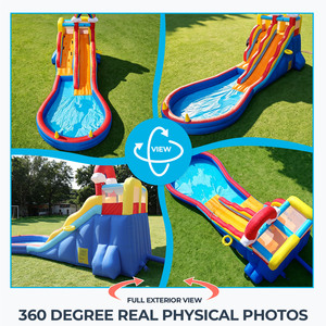 Tobogán Acuático Inflable <span class=keywords><strong>con</strong></span> Temática Arcoíris para Jardín, Combo Inflable <span class=keywords><strong>con</strong></span> Pared de Escalada, <span class=keywords><strong>Piscina</strong></span> de Pelotas, Juego de Lanzamiento de Anillos y Canasta de Baloncesto - Product Image 4