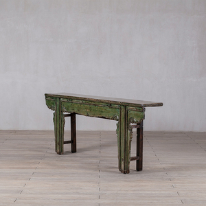 Table basse en <span class=keywords><strong>bois</strong></span> massif laqué vert patiné - Design antique Wabi-Sabi - Écologique et durable - Product Image 4