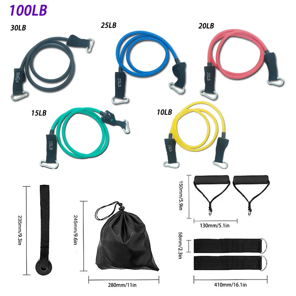 11 pcs Resistance Bands Set Indoor Gym Exercise Bands Strength Fitness Equipment Tube Workout Body Sports Training Elastic Band