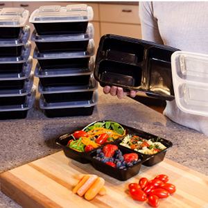 กล่องใส่อาหารแบบ 3 ช่อง ผลิตจากพลาสติก PP ขึ้นรูปด้วยวิธีฉีดขึ้นรูป ใช้กับไมโครเวฟได้ ซ้อนกันได้ - Product Image 4