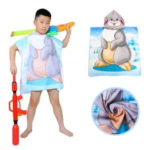 Poncho à capuche pour enfants, vente en gros, serviette de piscine, tunique de plage pour enfants, robes de dessin animé, microfibre neutre