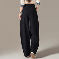 Pantalon utilitaire femme en mélange de laine, taille haute, coupe large, avec poches plaquées et poches obliques, longueur au sol, pour fabricants de vêtements