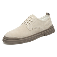 Mocassini Casual da Uomo in Pelle Scamosciata di Suino con Lacci, Scarpe da Lavoro con Tacco Basso, Colore Unico, Traspiranti, con Rialzo Interno