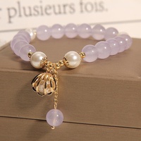 Nouveau Bracelet Porte-Bonheur Tendance en Améthyste Naturelle, Pendentif Coquillage Minimaliste Chic Électroplaqué pour Femme, Cadeau Idéal pour Meilleures Amies