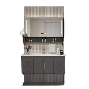 Meubles de <span class=keywords><strong>Salle</strong></span> de <span class=keywords><strong>Bain</strong></span> Modernes de Luxe avec Lavabo Simple, Miroir Intelligent <span class=keywords><strong>et</strong></span> Armoire Latérale en <span class=keywords><strong>Bois</strong></span> Massif - Product Image 2