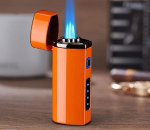 ไฟแช็คซิการ์แบบสามหัวพ่นไฟ พร้อมช่องเสียบ USB ชาร์จไฟได้ กันลม เติมบิวเทนได้ ผลิตจากโลหะผสมสังกะสี สำหรับซิการ์ รับทำโลโก้ตามสั่ง ขายส่ง - Product Image 4