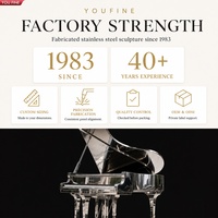 Sculpture de piano grand format en acier inoxydable poli miroir YOUFINE, statue de piano en métal pour la décoration de villas, de jardins et de paysages