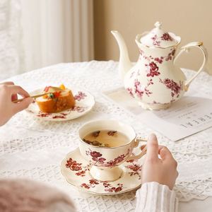 European Style Elegant Luxury Flower Pattern Coffee High <b>Tea</b> <b>Pot</b> Cup Saucer Set - Product Image 4