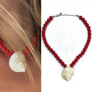 قلادة شاطئية يدوية الصنع من الأصداف البحرية الطبيعية غير المنتظمة، قلادة فاخرة من الأصداف واللؤلؤ الطبيعي للنساء كهدية - Product Image 5