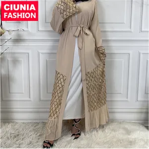 1863# Hot sale Winter Nida Design Open cardigan Elegant Long Sleeve New Model Abaya