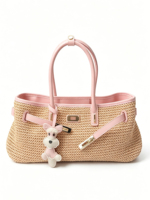 Tas Tote Anyaman Jerami Mewah untuk Wanita, Tas Tangan Kulit PU Patchwork, Tas Selempang Chic, Logo Custom, MOQ Rendah