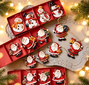 Wholesale 4pcs Resin Santa Claus and Snowman Hanging Ornaments Christmas <b>Tree</b> Decoration - Product Image 2